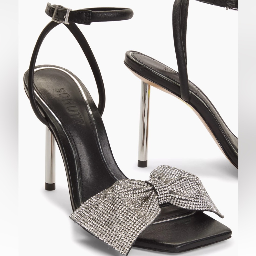 Schutz Mila Leather Diamante Bow Pumps Rhinestone Bow Black Heels Sexy SOLD OUT